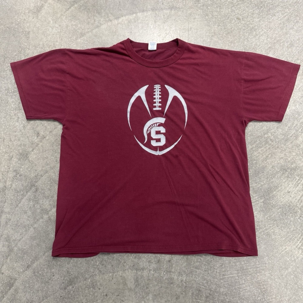 VTG Russell Athletic Men's T-Shirt Maroon Spartans Football #75 Graphic XL